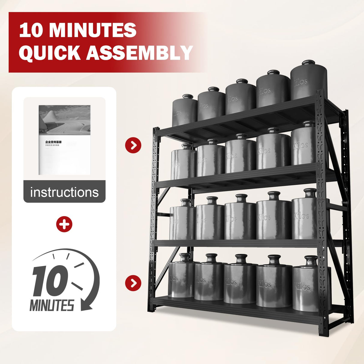 4000LBS Garage Shelving Heavy Duty, 42” W Storage Shelves, 4-Tier Adjustable Metal Storage Shelves, Steel Industrial Shelving Unit, Metal Shelving for Garage, Basement, Warehouse(Black, 41.5x20x79in) SXJJAR