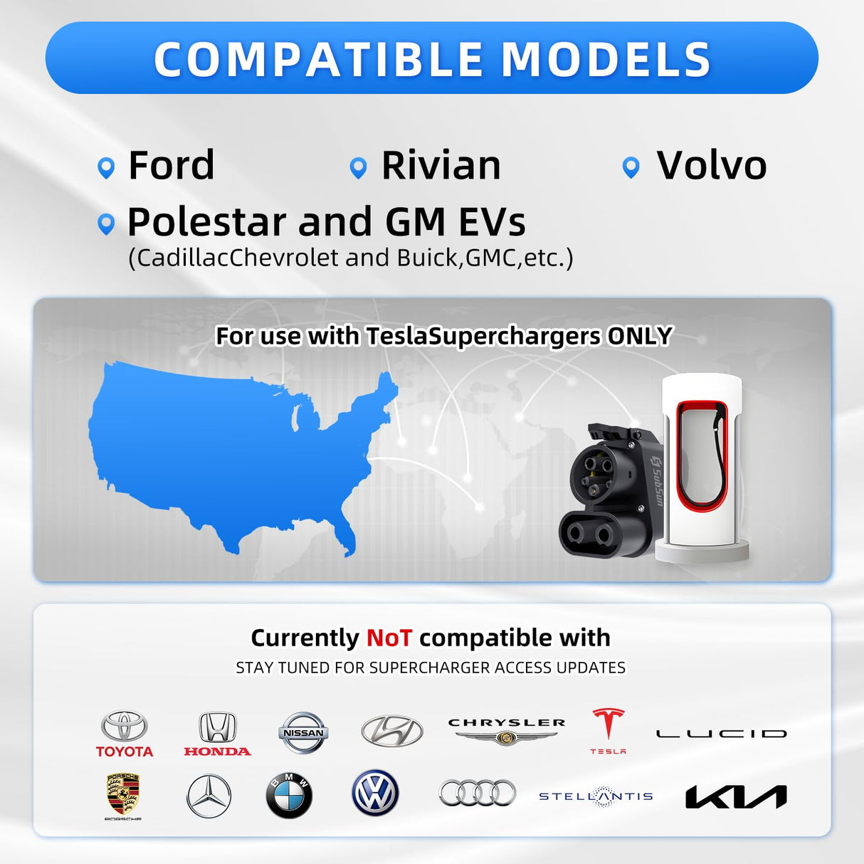 SubSun NACS to CCS Adapter,Tesla Charger Adapter for EV Charging at Tesla Supercharger Stations,Fast DC Charging Tesla to CCS Adapter for Ford,Rivian,GM,Volvo and Polestar EVs SubSun