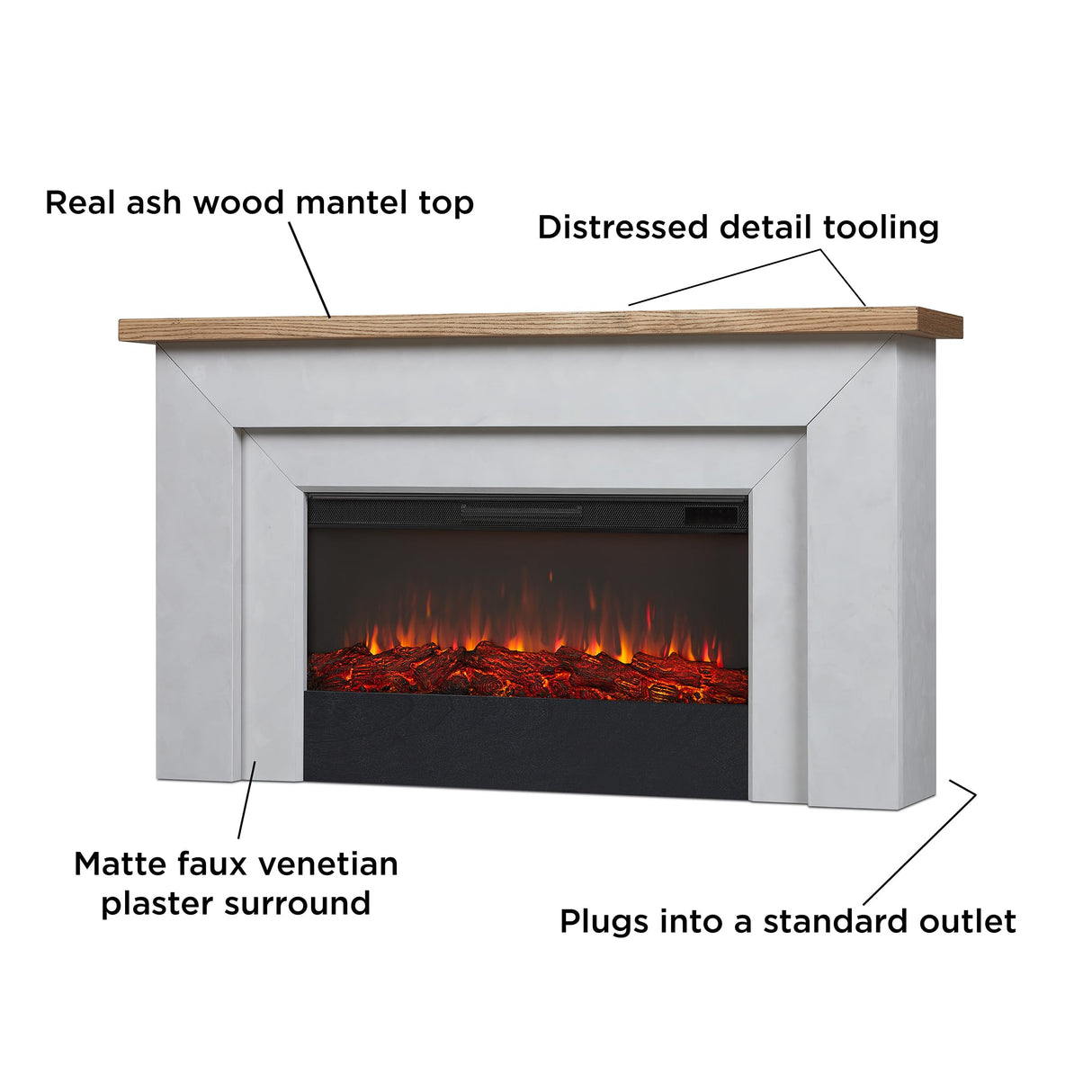 Real Flame Malie 68" Landscape Electric Fireplace with Mantel for Living Room or Bedroom, Replaceable Fireplace Insert Heater, Realistic Log and Flame Effect, Remote Control, Timer Real Flame