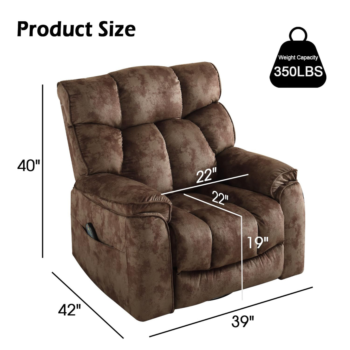 INZOY Oversized Rocker Recliner with Heat and Vibration, Manual Swivel Rocking Chair with Vibrating Massage, Comfy Padded Overstuffed Soft Fabric Heated Recliner, Brown INZOY