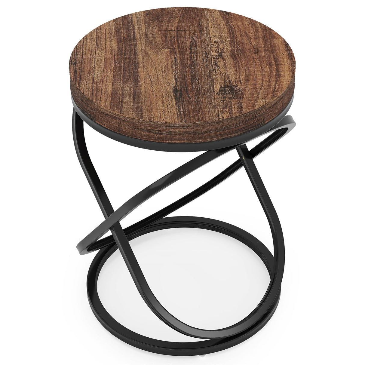 Tribesigns Round End Table, 26 Inches Nightstands Sofa Side Table with Double X-Shaped Ring Unique Design for Livingroom Bedroom (1, Brown) Tribesigns