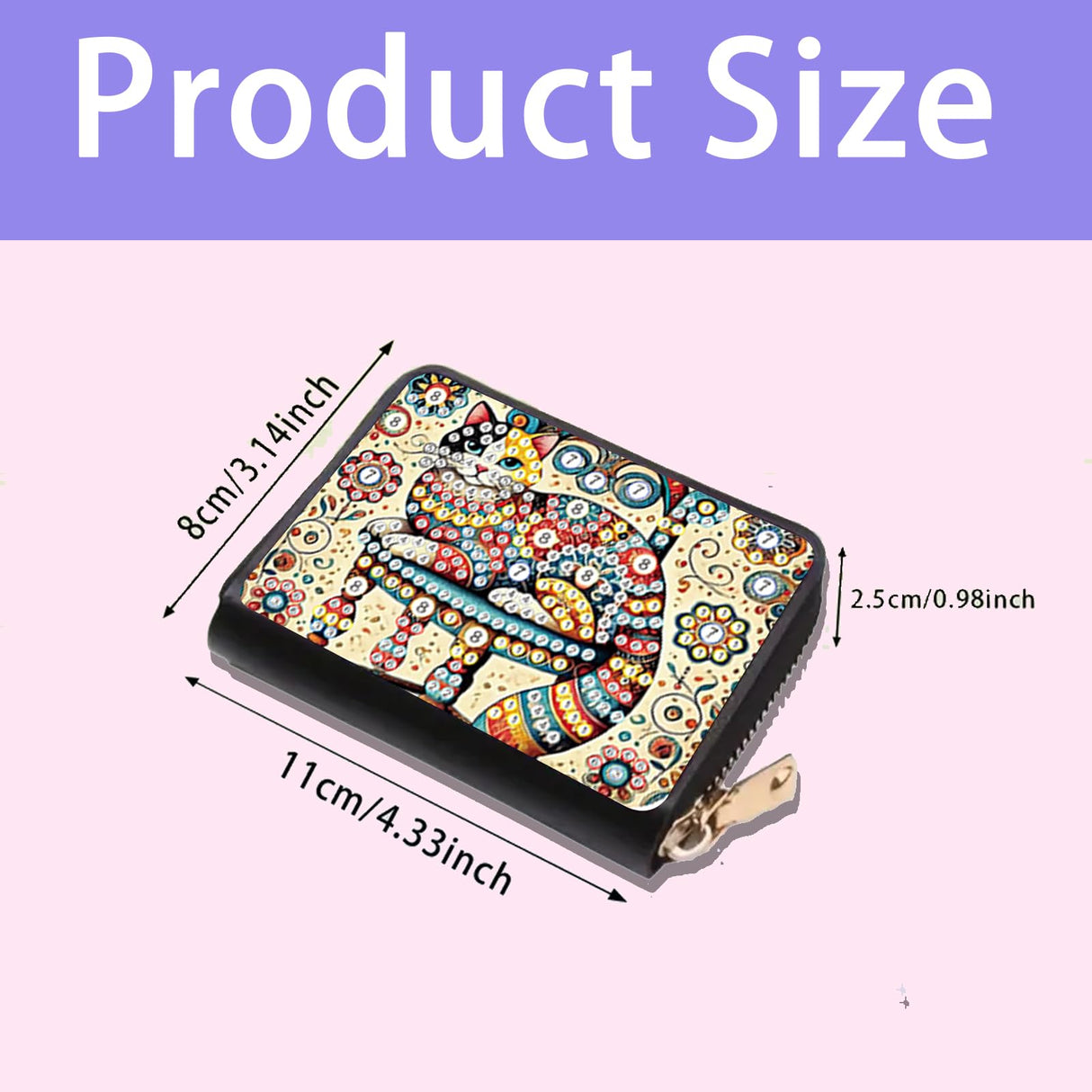 JZHYOAN Diamond Art Credit Card Holder, 4.33x3.14x0.98 Inch DIY Special Pattern Zipper Business Small Wallet Coin Purse Keychain Card Holder Wallet for Woman Adult Man Family-Cat JZHYOAN