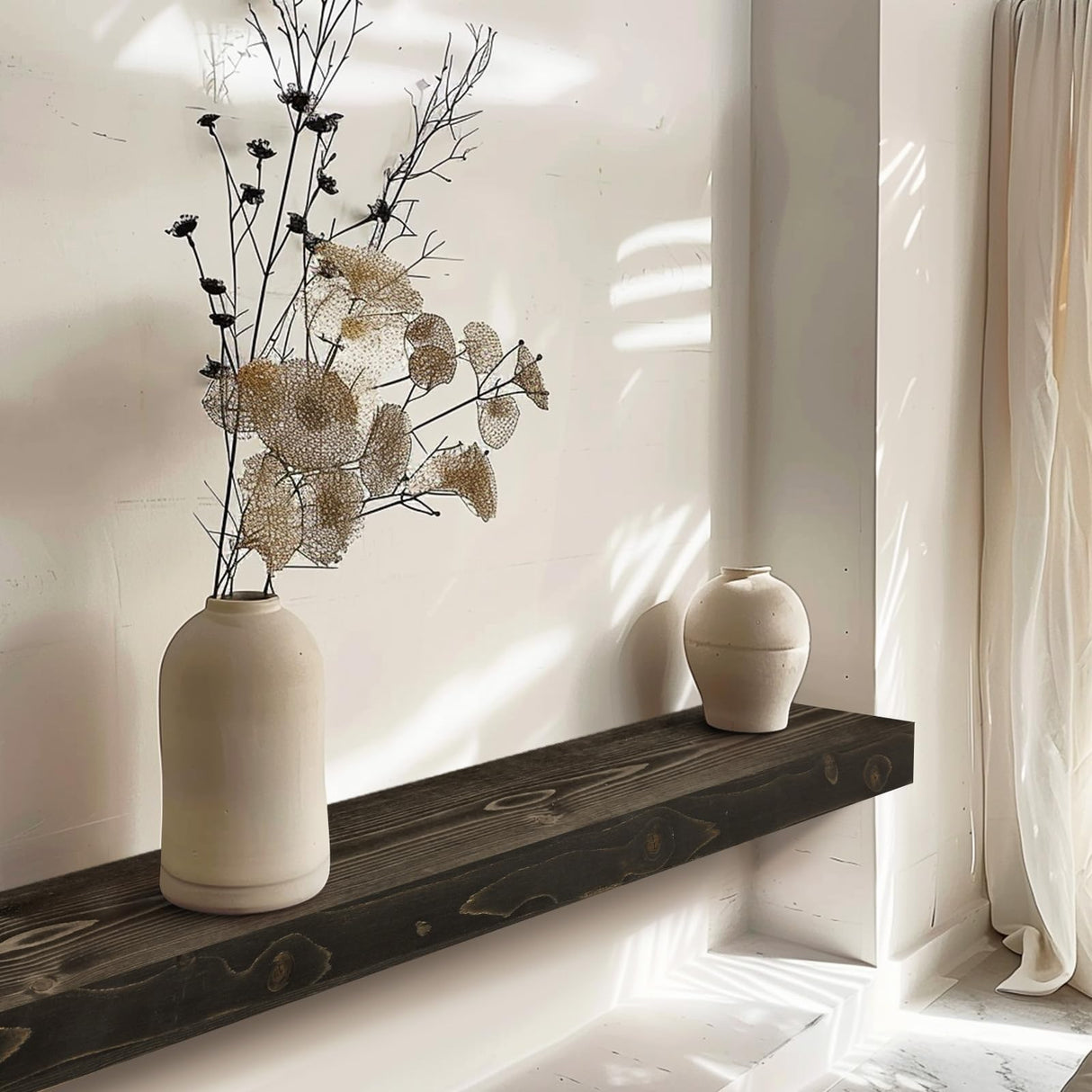 YLYHSST Fireplace Mantel Handmade, 3'' Thick Wall Decor Long Floating Shelf, 60inch Rustic Wood Shelf with Invisible Brackets, Black YLYHSST