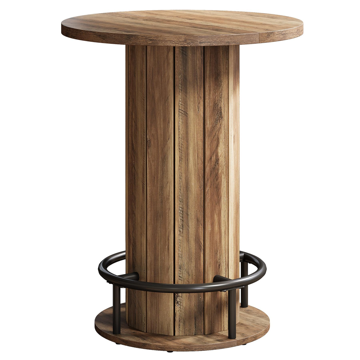 Tribesigns Round Bar Table, 39.4" H Wood Bistro Pub Table with Metal Ring Footrest for Dining Coffee Cocktail Living Room, Small Space, Brown(Only Table) Tribesigns