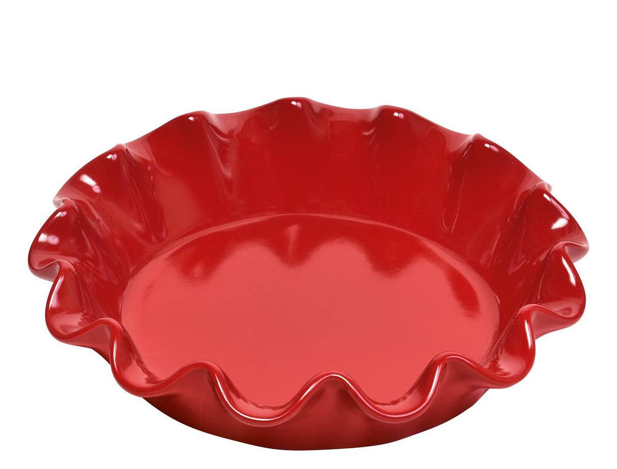 Emile Henry Made in France Ruffled Pie Dish 10.5" X2.5", 10.5" by 2.5", Burgundy Red Emile Henry