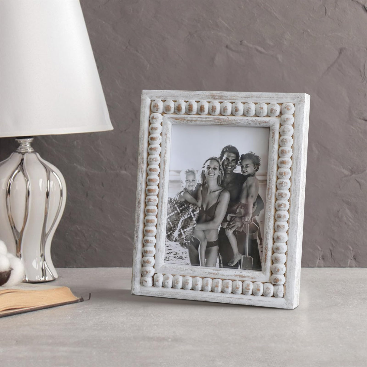 MACVAD Whitewashed Wood Beaded 5x7 Picture Frame - Farmhouse Style Rustic Photo Frame, Boho Picture Frame as 5 x 7 Photo Frame for Tabletop Display 5x7 Photo MACVAD