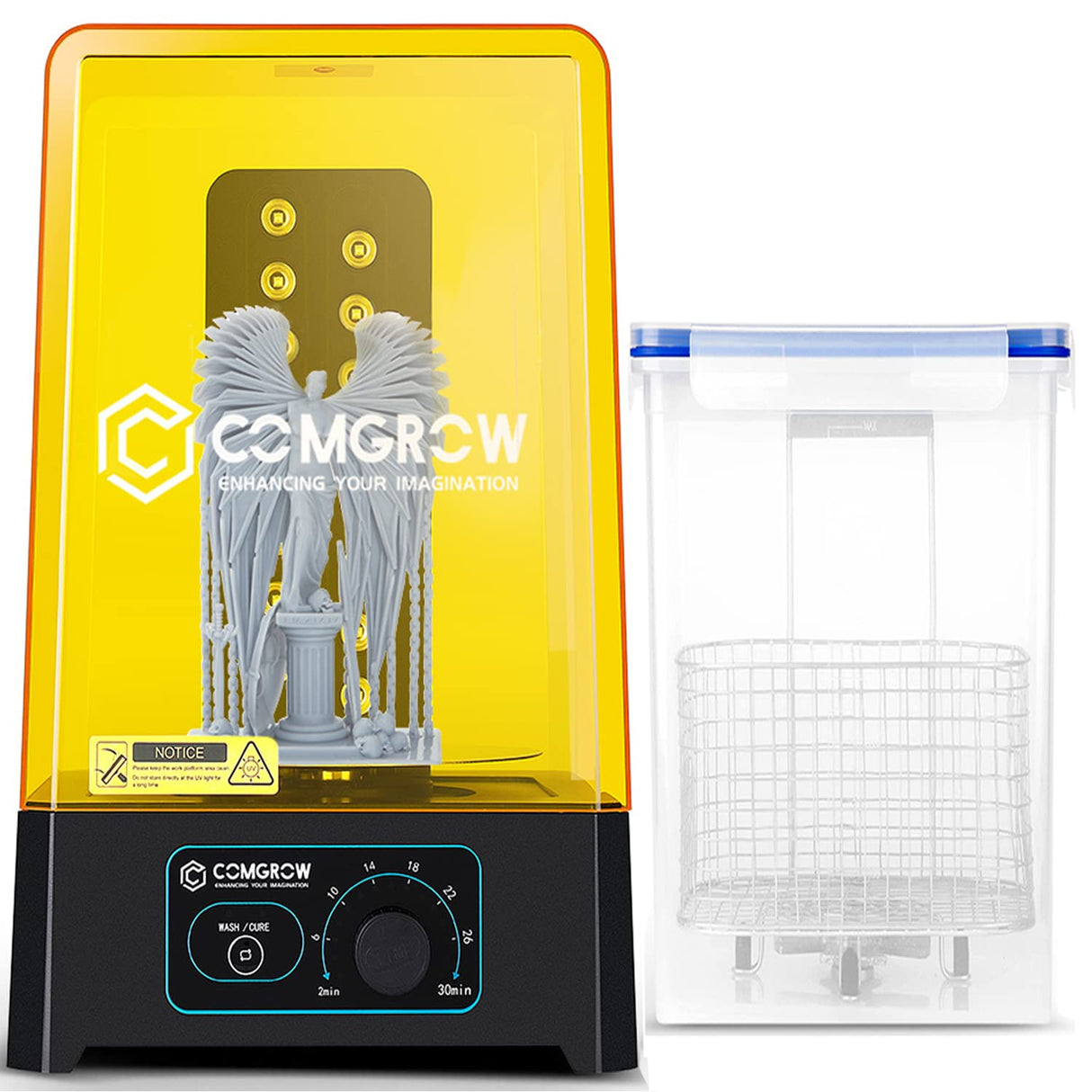 Comgrow Wash and Cure Station with Large Wash Size 6.9x4.9x6.5in and Cure Size 7.1x7.9in, Washing and Curing Station for ELEGOO Mars Series ANYCUBIC Photon Series LCD/SLA/DLP Resin 3D Printer Models Comgrow