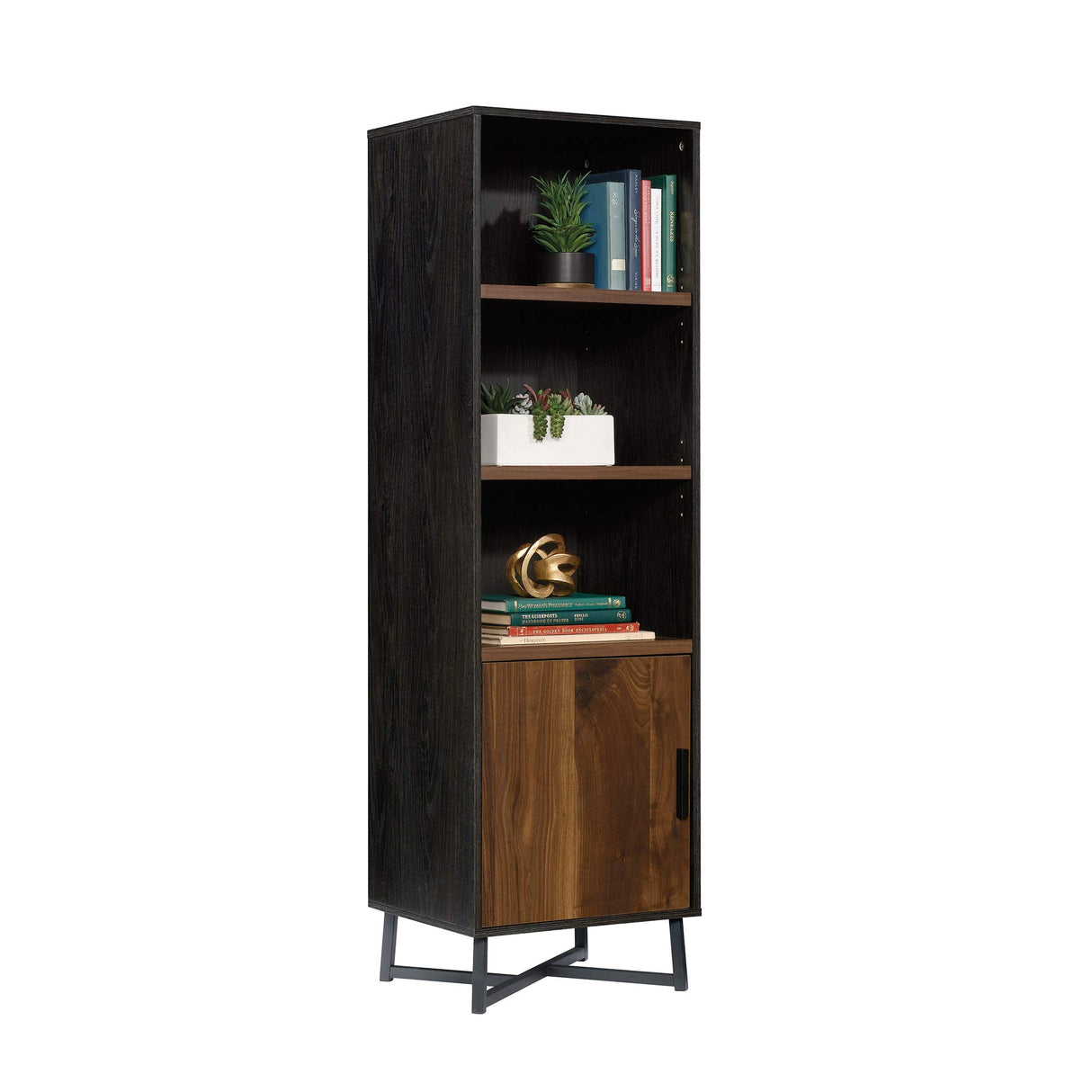 Sauder Canton Lane Industrial 3-Shelf Bookcase with Door/Book Shelf, Brew Oak Finish Sauder