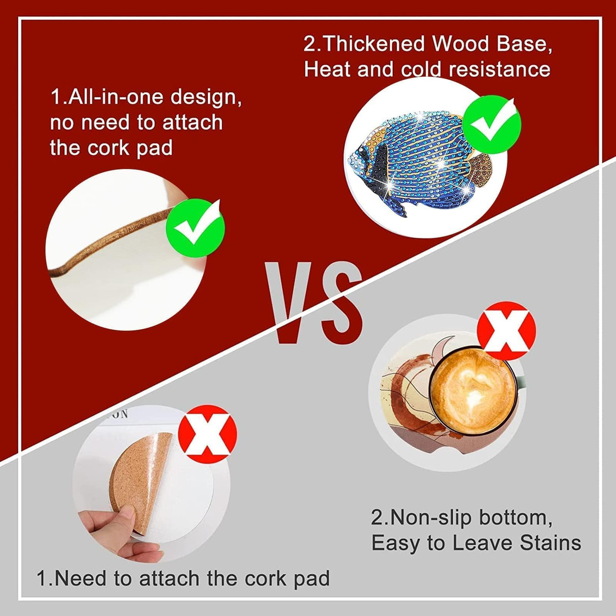 YLOLUL 10 Pcs Summer Fish Diamond Art Coasters Tropical Fish Shape Diamond Art Kits DIY Coasters with Holder for Beginner Adults Kids Craft Supplies Gift YLOLUL