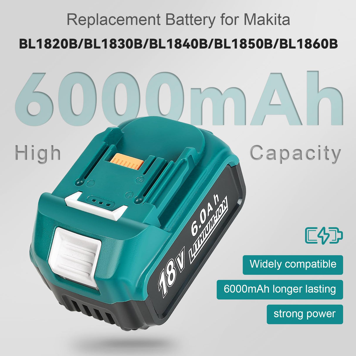 YongerTool BL1860 18V 6.0Ah Battery and Charger for Makita,New Version DC18RC Charger with LCD Display Cooling Fan Compatible with Makita LXT Li-ion Battery BL1850 BL1840 BL1830 BL1820 BL1815 YongerTool