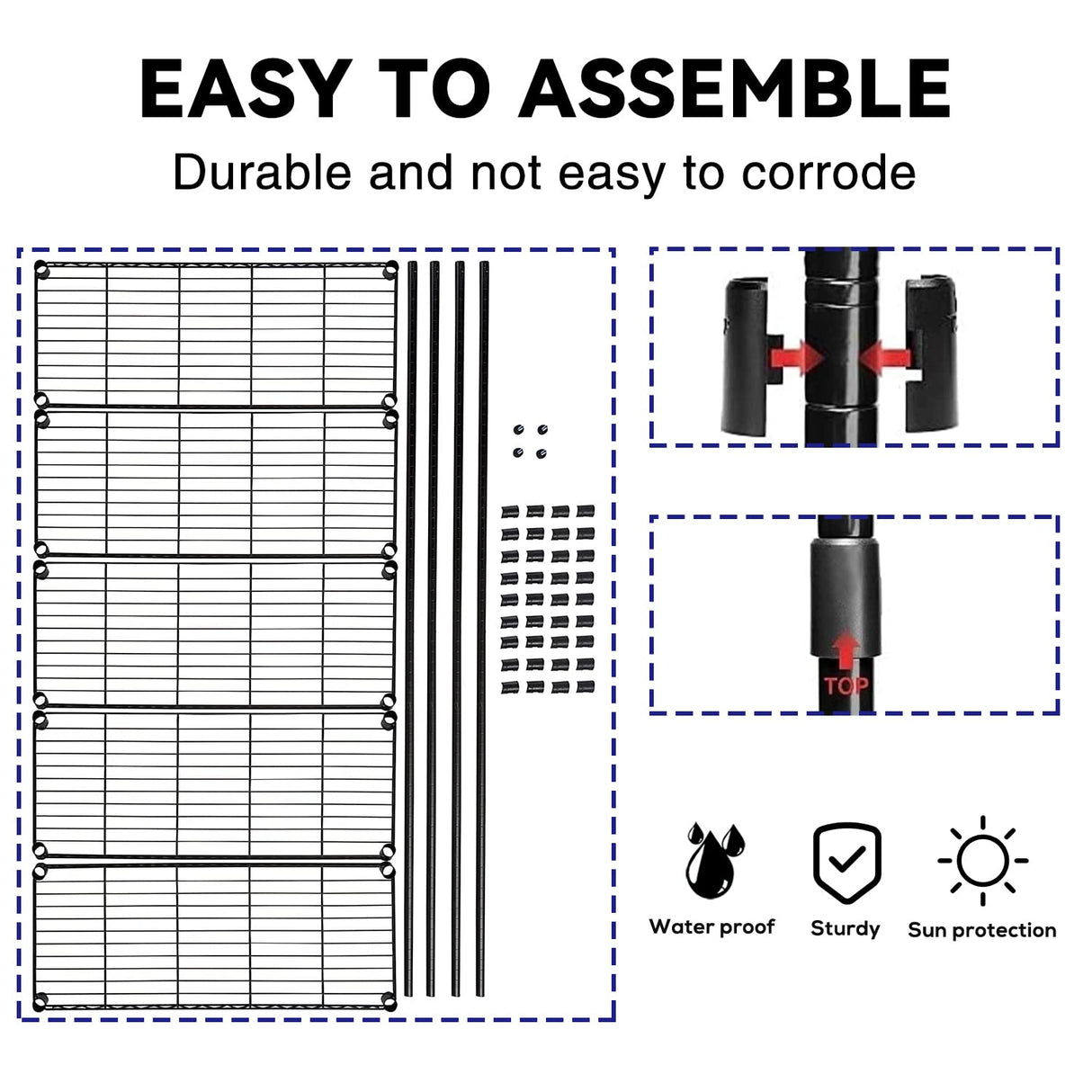 NChanmar 5-Tier Wire Shelving Unit Storage Shelves 61"x24"x14" Metal Heavy Duty Wire Rack Shelving NSF for Home Kitchen Bathroom Garage(Black) NChanmar