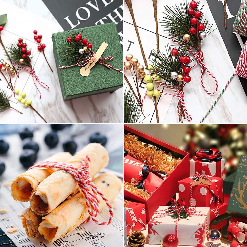 Tenn Well Red and White Twine, 656 Feet 200m Cotton Bakers Twine Ribbon for Baking, Butchers, Crafts, Gift Wrapping, Christmas Holiday Decorations Tenn Well