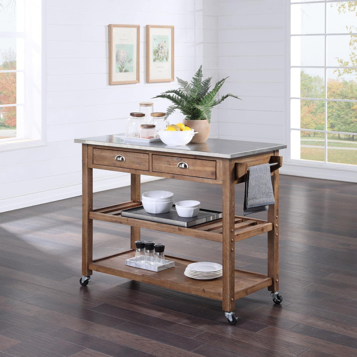 Boraam Sonoma Kitchen Cart, Barnwood Wire-Brush Boraam