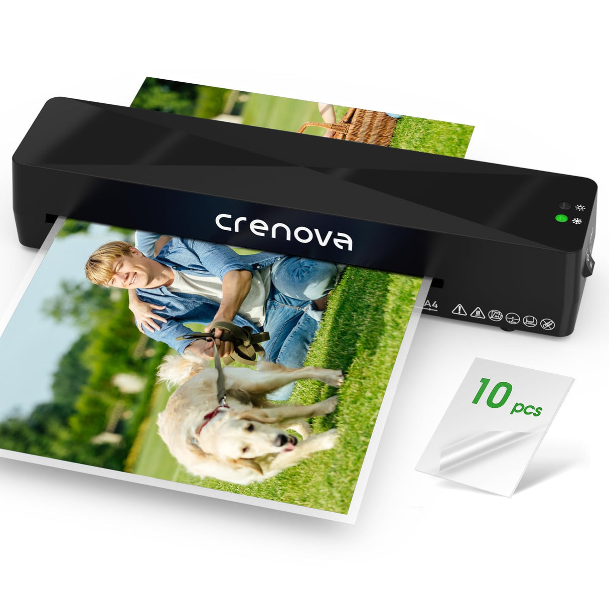 Crenova Laminator Machine with 10 Laminating Sheets, A4 Laminating Machine Hot & Cold with Fast Warm Technology, Thermal Laminator 9 Inch for Home Office School Business Black Crenova