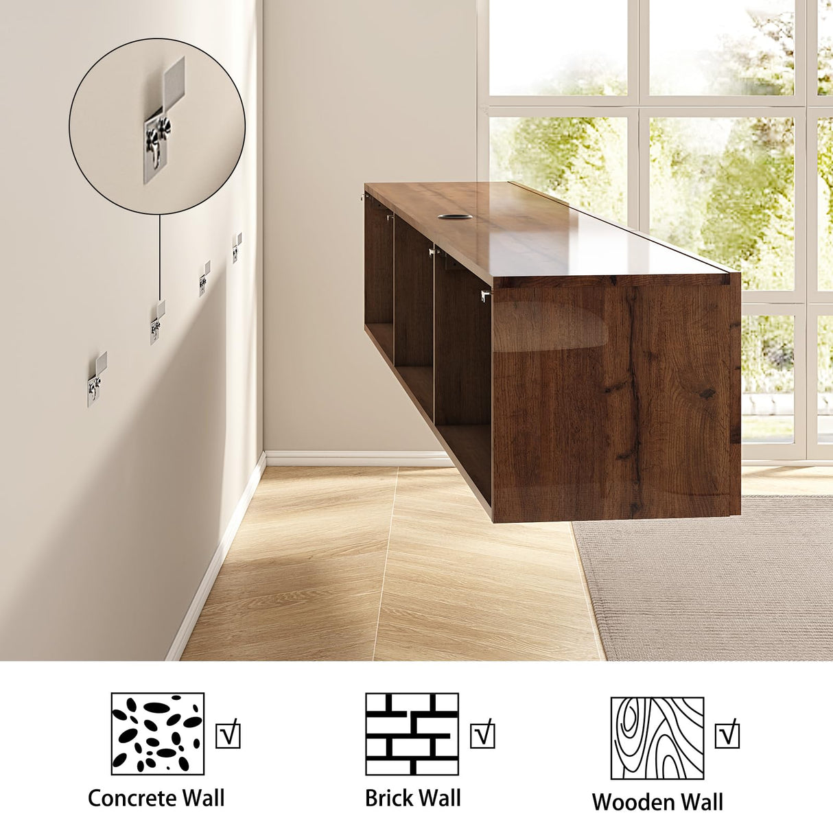 AMERLIFE 70" Floating TV Stand with LED Lights and Power Outlet, High Gloss Wooden Texture Wall Mounted Entertainment Center with Doors, Media Console for TVs Up to 80", Espresso AMERLIFE