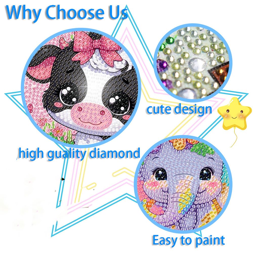 AOSGEDY 4 Pieces Cartoon Diamond Art Kits for Adults, Cute Animals DIY Diamond Art Painting for Adults Beginner, Mosaic Kits 5D Full Round Drill Gem Art for Home Wall Decor Kids 6X6 inch AOSGEDY