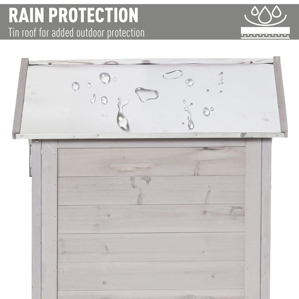 Outsunny 36" x 25" x 79" Wooden Storage Shed Cabinet, Outdoor Tool Shed Organizer with 4-Tier, 3 Shelves with Handle Tin Roof Magnetic Latch Foot Pad, Light Grey Outsunny