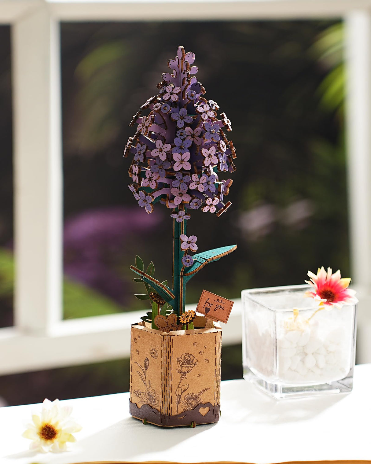 ROBOTIME 3D Puzzle Wooden Flower Lilac DIY Model Kit to Build for Adults Artifical Bouquet Collection Craft Brain Teaser Puzzle Creative Gift Home Decor ROBOTIME