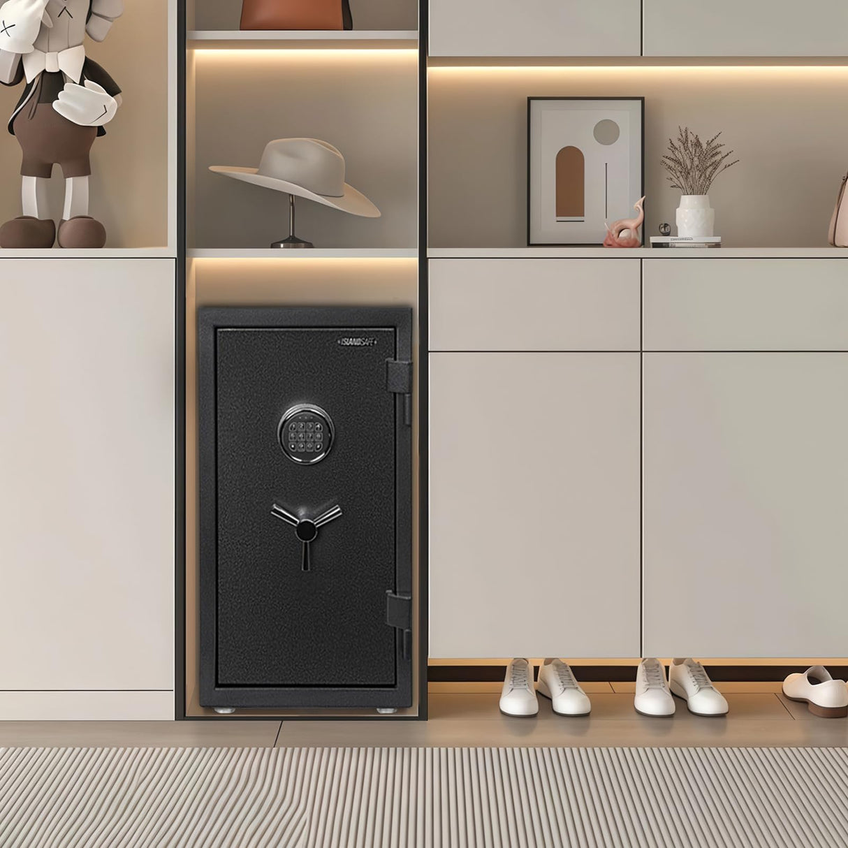 ISLANDSAFE 1200°F 40 Minutes Fireproof and Waterproof Safe Box, Digital Fire Proof Safe with 3 Spoke Detachable Handle, Personal safe for Home Office Money Gun (3.5 Cubic Feet Grey) ISLANDSAFE