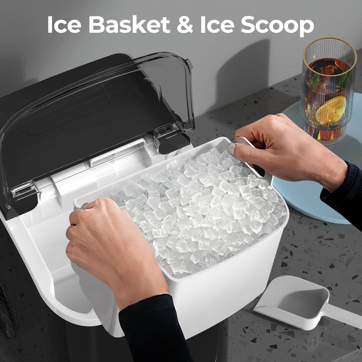 Nugget Ice Makers Countertop with Soft Chewable Pellet Ice, 7 Mins Ice Making, 35.5Lbs/24Hrs, Pebble Ice Maker Machine with Self-Cleaning/Ice Basket/Ice Scoop for Home/Office/Bar, Black ZAFRO