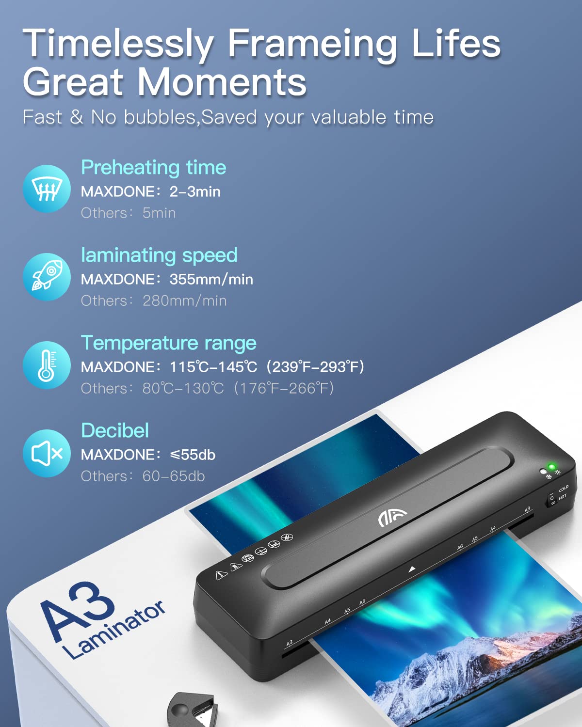 Laminator Machine A3 Laminating Machine - Laminator Machine 11x17, Cold Thermal Laminator with Cutter and Corner Rounder, 13 Inch Laminator Machine with Laminating Sheets for Home Office School MAXDONE