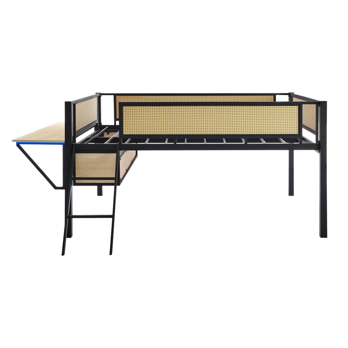 Bellemave Full Loft Bed with Desk, Gaming mid loft Bed with Desk, LED, Low loft beds for Adults, Teens, Kids, Black+Natural Bellemave