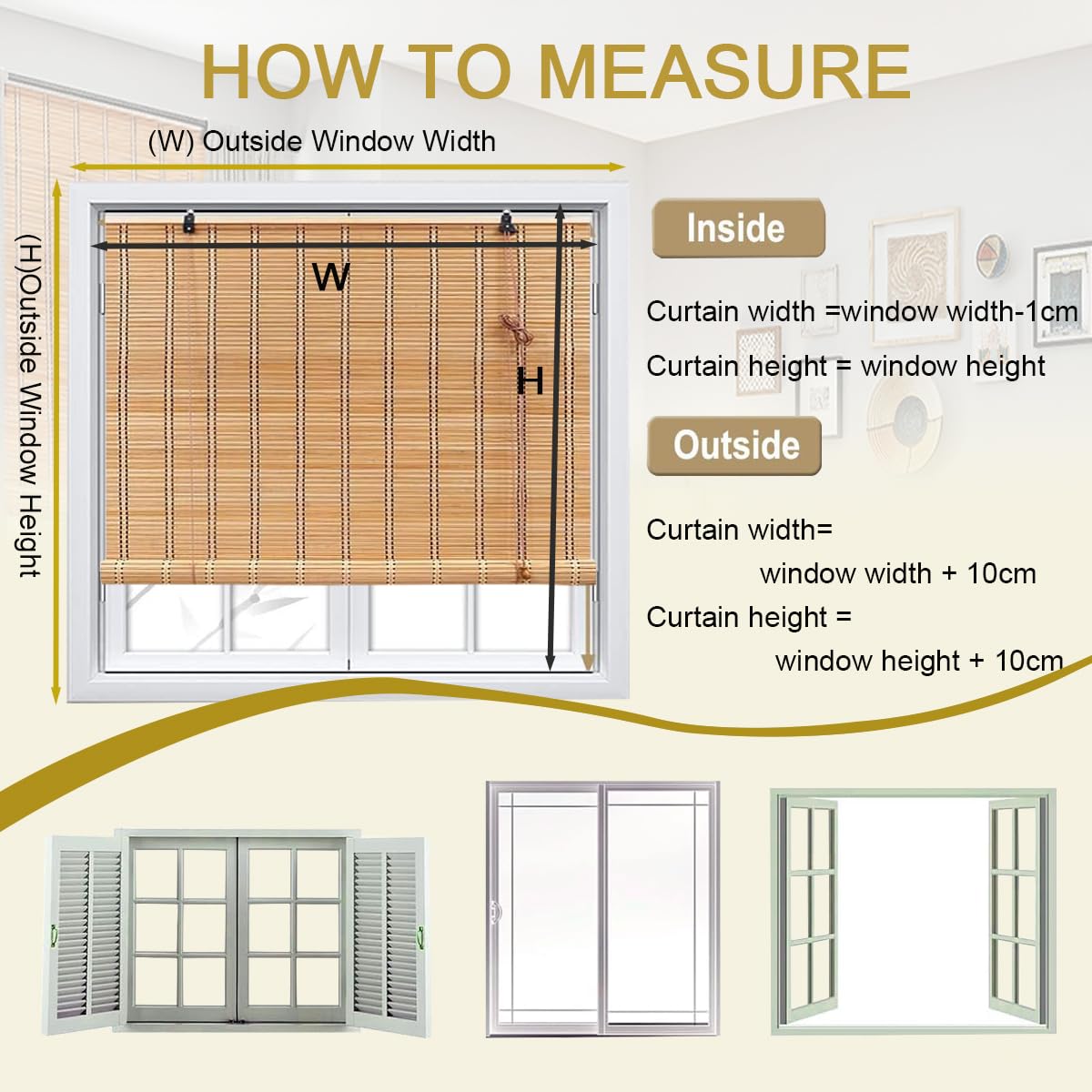 Custom Bamboo Blinds, Black Out Blinds Outdoor Indoor Bamboo Roman Shades, Patio Roller Blinds, Porch Patio Privacy Blinds Screen with Lifting Devices, Easy Installation VIHKUIV