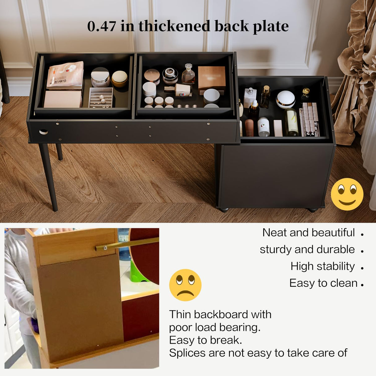 YYJ Vanity Desk with Mirror and Lights,Makeup Vanity with Power Outlet and Adjustable Cabinet,Modern Makeup Table with 3 Drawers for Bedroom Makeup Room,Writing Desk Black YYJ