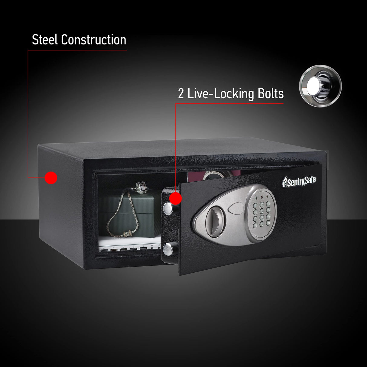 SentrySafe Shelf Safe with Digital Keypad Lock, Steel Safe with Interior Lining and Bolt Down Kit for Money, Jewelry, or Gun Storage, 0.78 Cubic Feet, 7.1 x 16.9 x 13.8 Inches, X075 SentrySafe