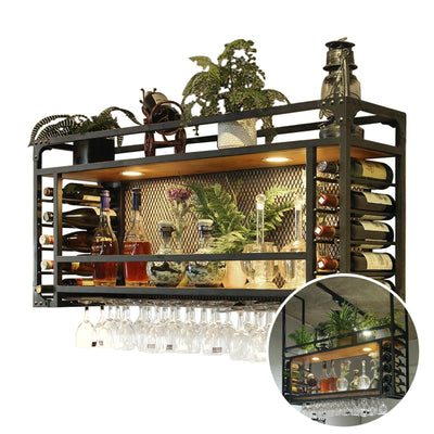 amhricho Wall Mounted Wine Racks, Large Capacity Wine Holder, Can Hanging Or Wall Mounted, Simple Type with Light Wine Rack for Bar, Restaurant, Indoor (Color : Black, Size : 39.3 * 11.8 * 21.6in)
