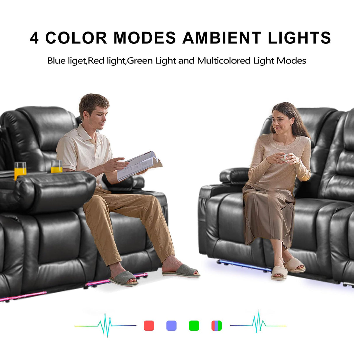 SAMERY Power Loveseat Recliner Sofa with Flip Backrest, Electric Reclining Loveseat Sofa RV Couch 3 Seater with USB Ports/Power Outlets/LED Light/Cup Holders/Pockets/Pillows for Living Room RV SAMERY