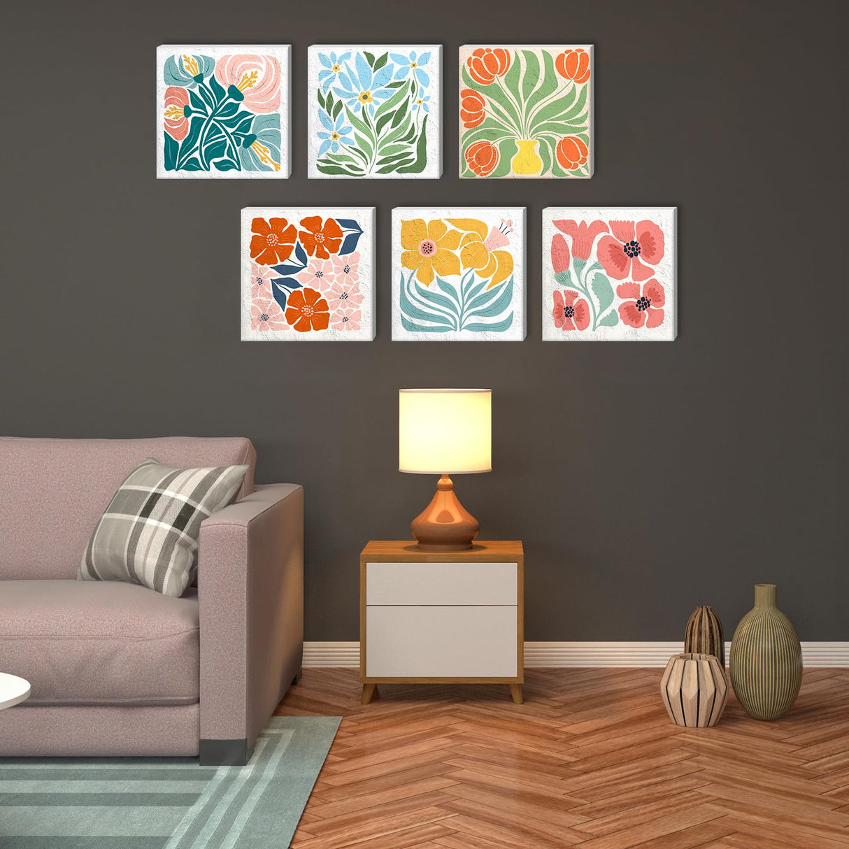 RoundFunny 8 Set Paint by Numbers Kit for Adults with 8x8 Inch Mini Simple Painting Canvas Wooden Frame Easel Acrylic Paints Brushes Funny Numbers Drawing Kit for Gift Home Wall Decor(Simple Blossom) RoundFunny