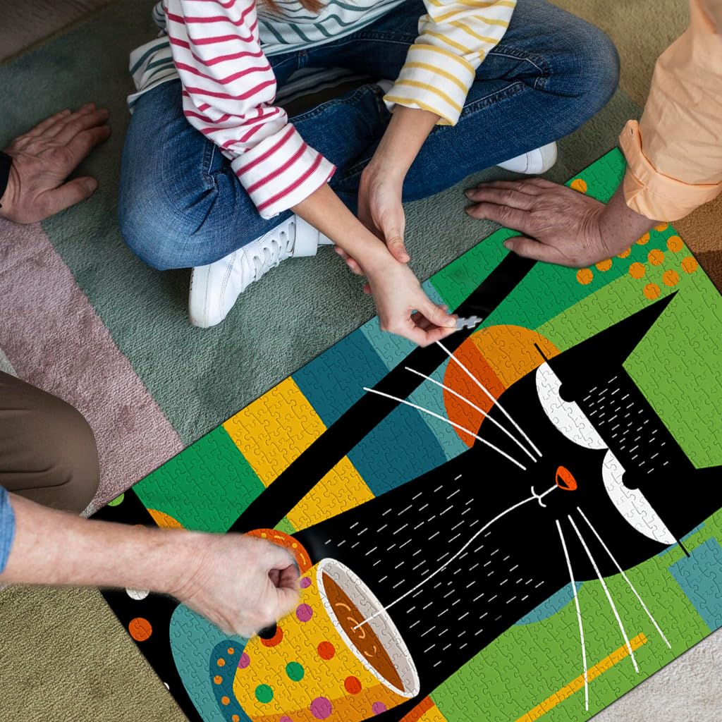 Bgraamiens Puzzle-Coffee Cat- Modern Art Puzzle Cartoon Cat Puzzle 1000 Pieces Puzzle for Adult, Color Challenge Puzzle for Adult Bgraamiens
