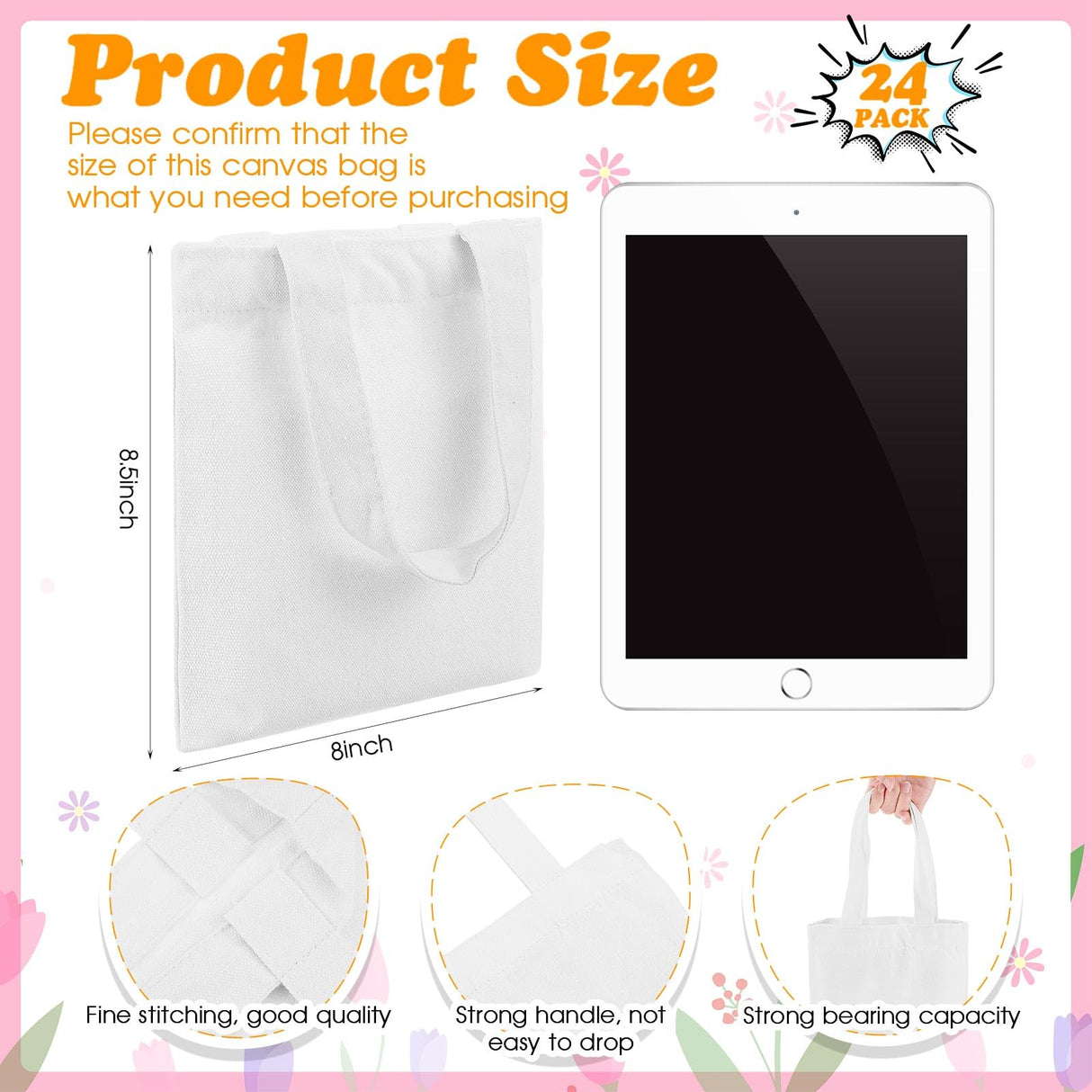 Amylove Mini Tote Bag Sublimation Blank Canvas Tote Bags Reusable Grocery Bags DIY Sack Goody Bag for Party Event Bag(8.5 x 8 Inch,White,24 Pcs) Amylove