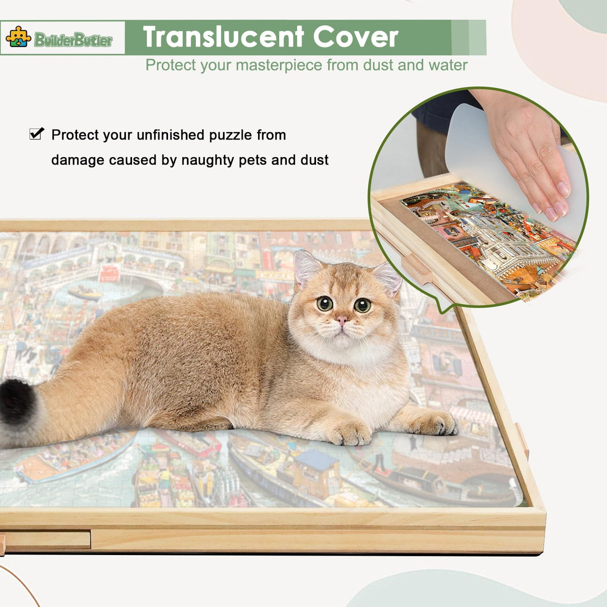 BuilderButler 1000 Pieces Rotating Puzzle Board with 6 Drawers,33.3"x25.2" Portable Wooden Jigsaw Puzzle Board with Lazy Susan Spinning Cover for Adults BuilderButler