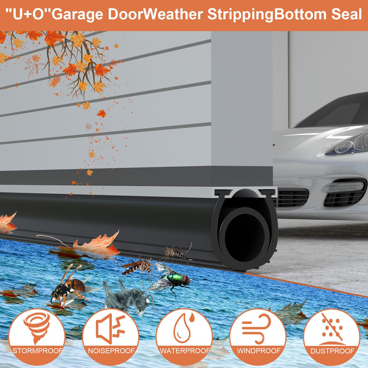 Symyda 16.5Ft Heavy-Duty U+O Ring Garage Door Seal, Garage Door Bottom Seal with Pre-drilled Aluminum Track Retainer Base Kit, Universal Rubber Garage Door Gasket Bottom for Buffering Sealing (Black) Symyda