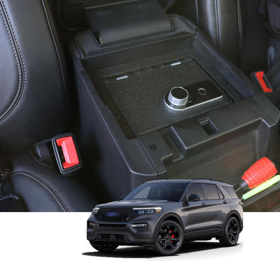 WASAI Center Console Gun Safe - Console Gun Vault Compatible with Ford Explorer 2020-2025, High Security Armrest Lock Box with Fingerprint Lock with Key