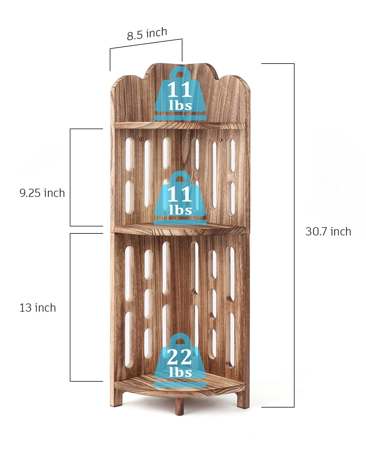 Meangood 3-Tier Rustic Corner Shelf Stand in Carbonized Black - Solid Wood Display for Small Spaces Meangood