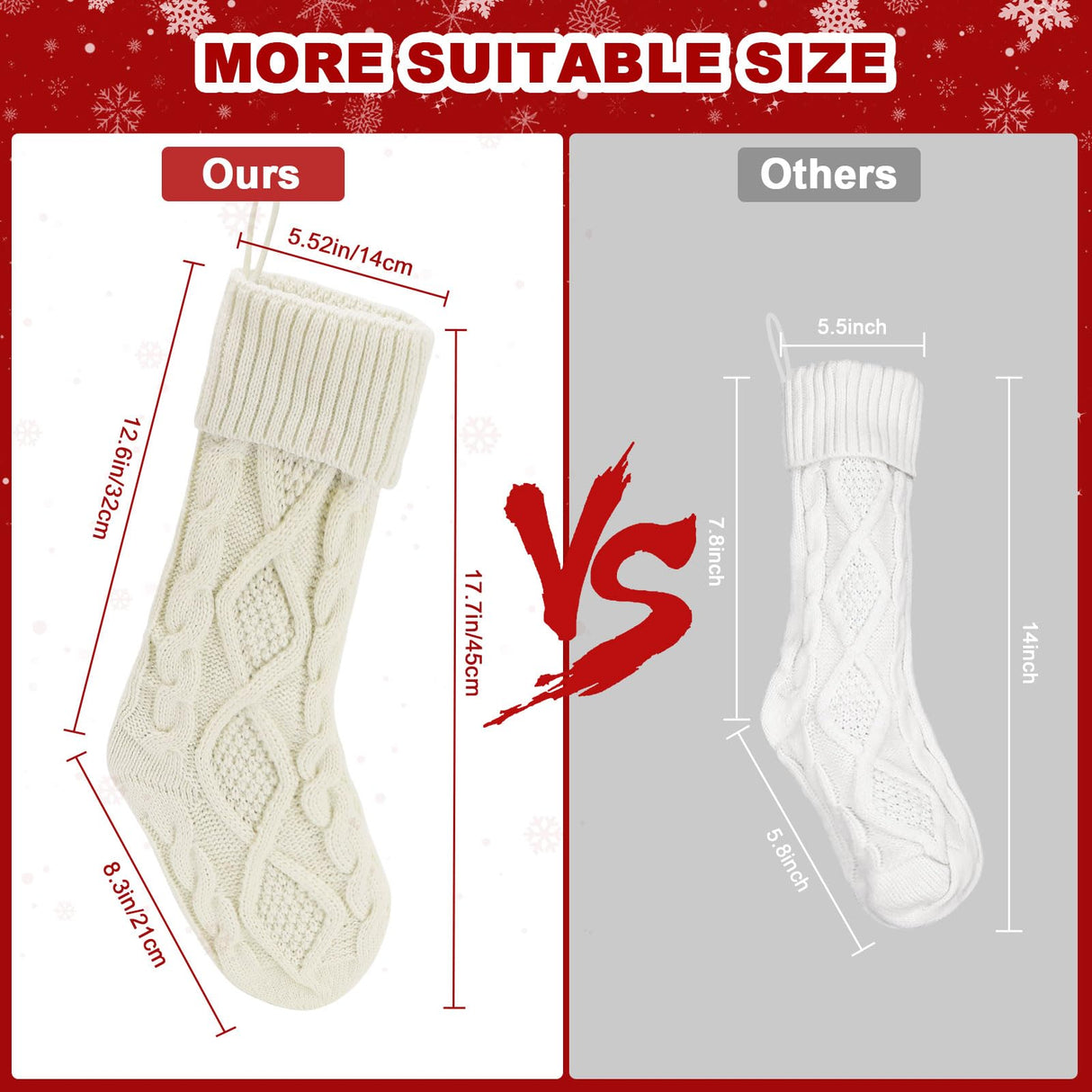 chamvis Christmas Stockings Cable Knitted Xmas Stockings, 4 Pack 18 Inches Fireplace Hanging White Christmas Stockings for Family Xmas Holiday, Christmas Tree, Fireplace Decorations chamvis