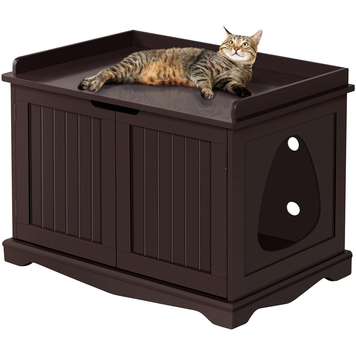 Yaheetech Cat Litter Box Enclosure, Hidden Cat Washroom Wooden Cat Litter Cabinet Indoor Cat Litter Box Furniture, Decorative Pet Side Table, Storage Bench for Large Cat Kitty, Espresso Yaheetech