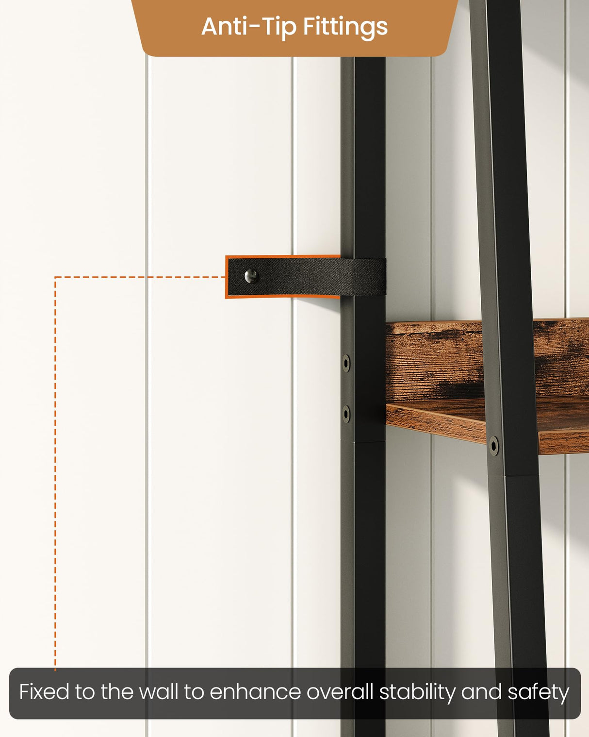 CHOEZON 5 Tier Ladder Shelf with Drawer, Tall Narrow Bookshelf with Storage, Industrial Ladder Bookshelf, Tall Corner Shelves for Living Room, Bedroom, Balcony, Rustic Brown and Black TCJ07BF CHOEZON