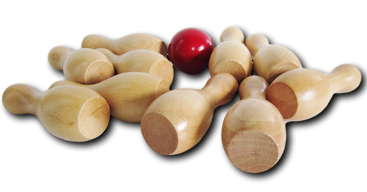 BIRCH TREE ALLEY Shuffleboard Bowling Pin Set with Ball 10 Wooden Pins Red Wood Ball BIRCH TREE ALLEY