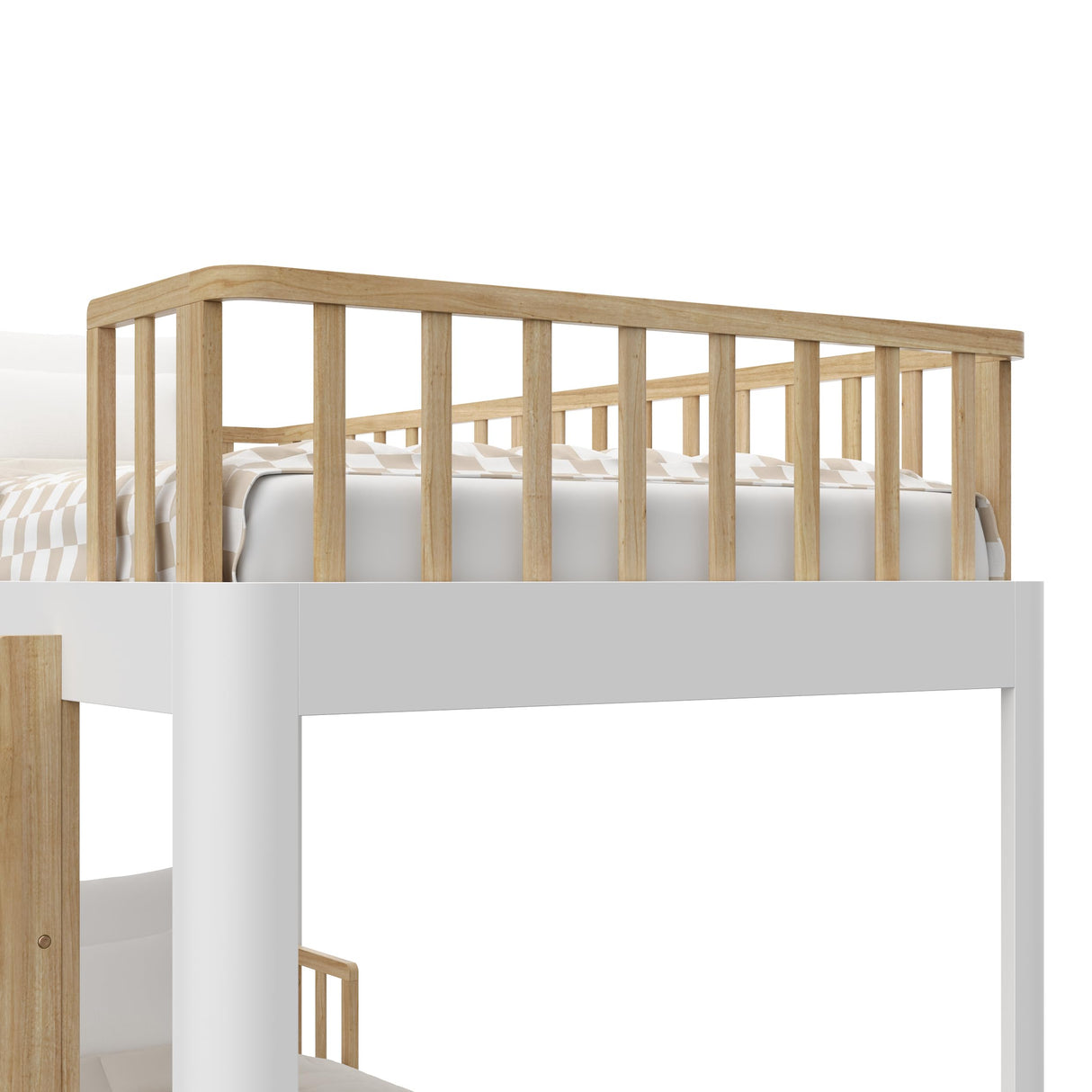 Storkcraft Next Santos Twin-Over-Twin 5-in-1 Convertible Bunk Bed (White with Natural) STORKCRAFT