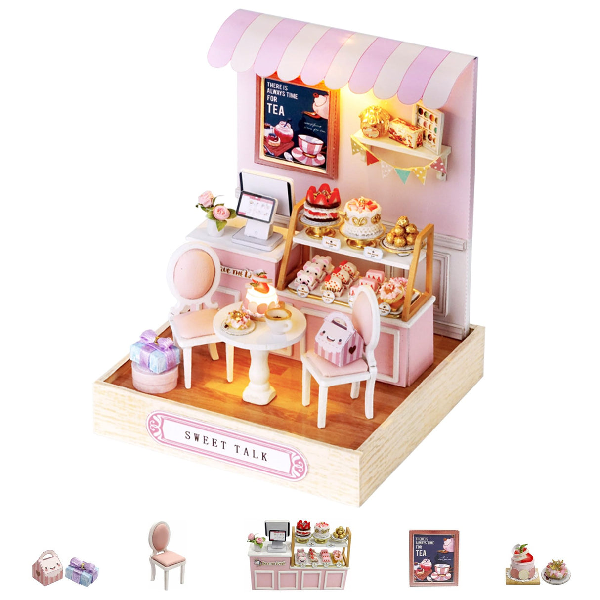 Kisoy Dollhouse Miniature with Furniture Kit, DIY 3D Wooden DIY House Kit with Dust Cover,Handmade Tiny House Toys for Teens Adults Gift(Sweet Talk) Kisoy