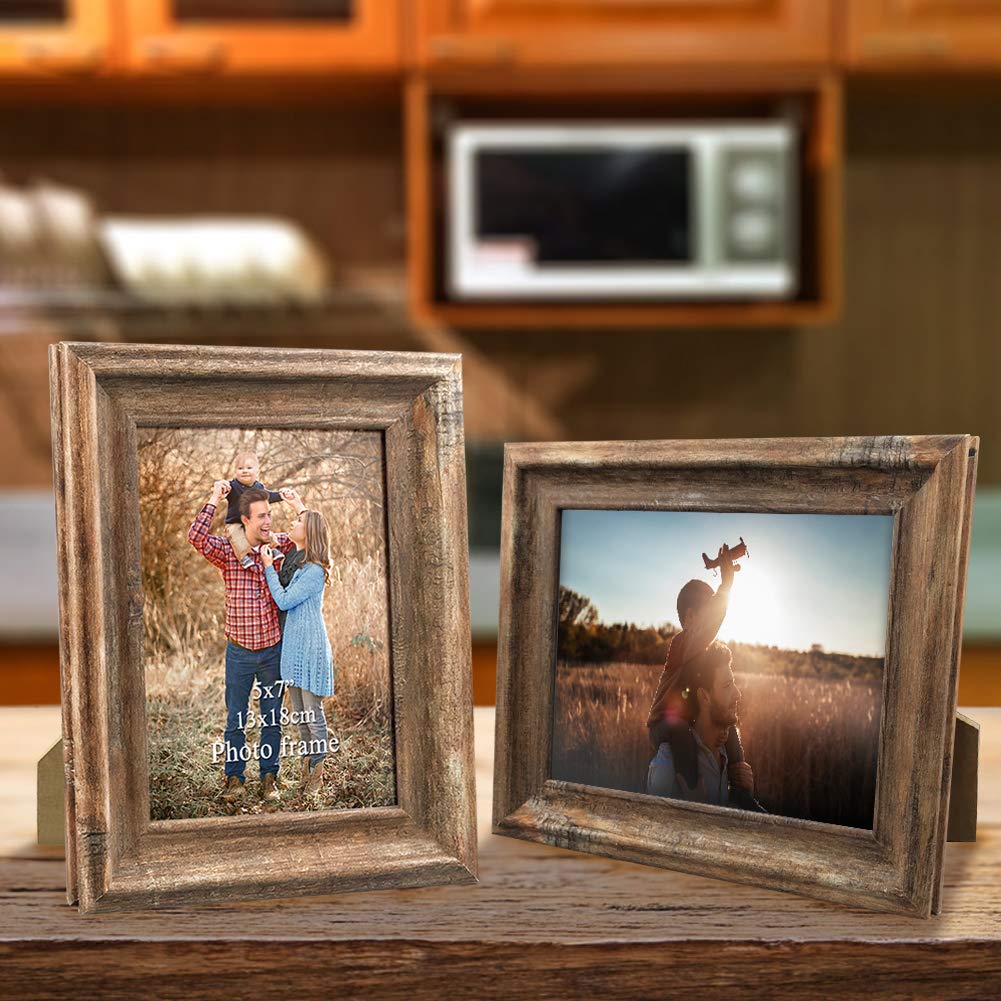 ZBEIVAN 2-Pack 5x7 Picture Frames Set Vintage Brown Family Art Rustic Photo Frame for Tabletop Stand or Wall Hanging ZBEIVAN