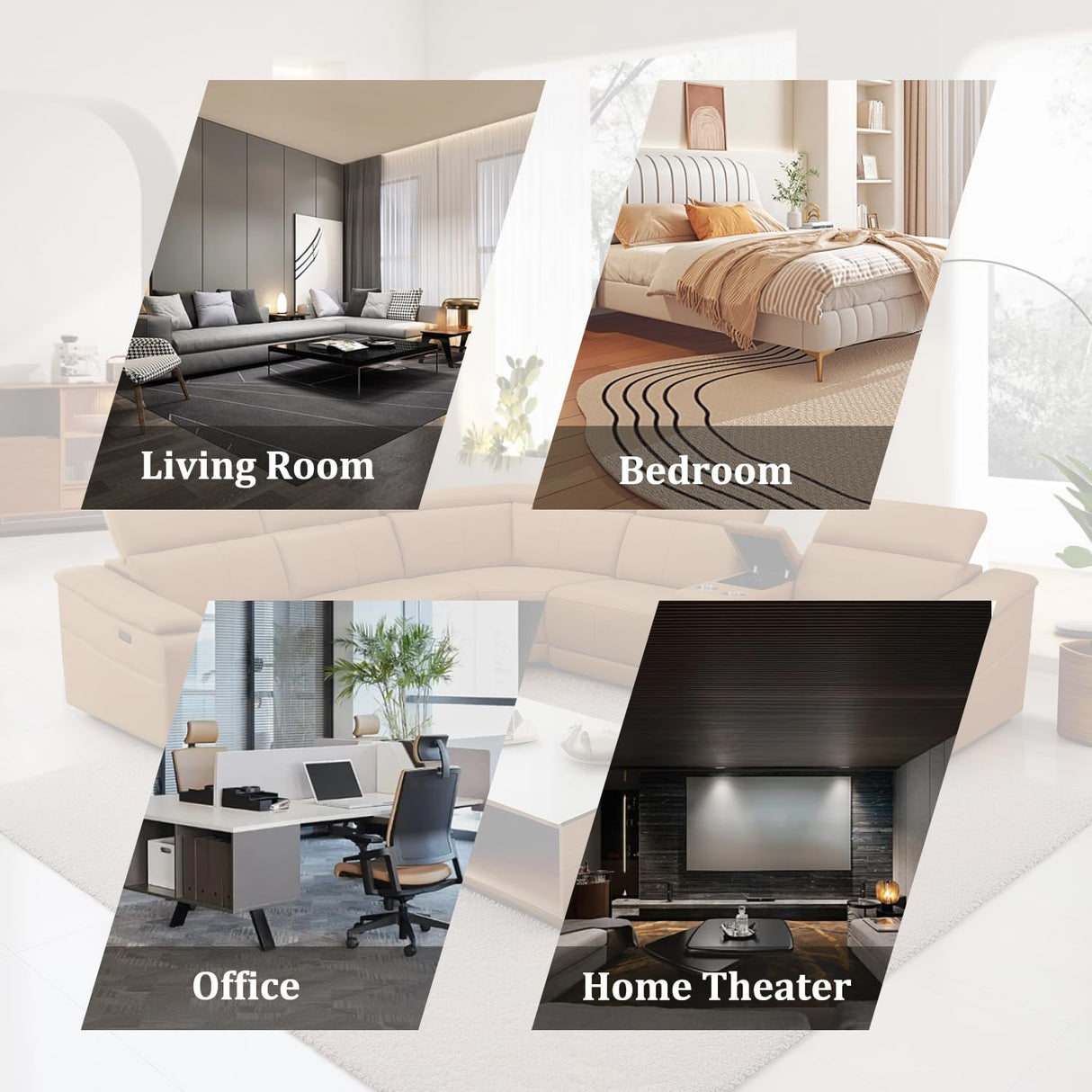 GEBADOL Power Recliner Sectional Sofa, L-Shaped Living Room Furniture Set, Light Brown Leather Sofa, Reclining Sectional Couch with Storage Console/Cup Holder for Living Room/House/Apt GEBADOL