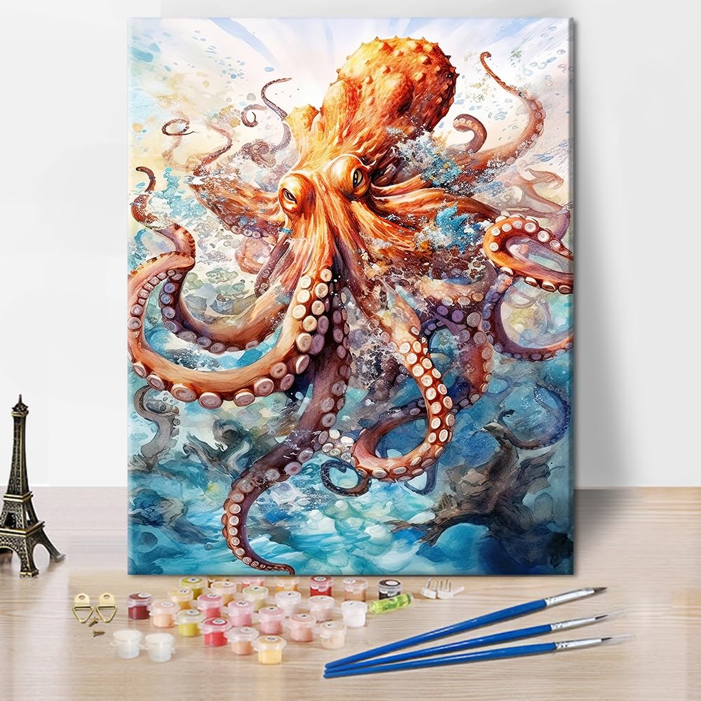 TUMOVO Paint by Numbers for Adults Beginner Octopus Paint Number Kits Sea Animals Adult Paint by Number Sea View Adult Paint by Number Kits DIY Oil Painting Kits Gift for Kids, 16 x20 Inch TUMOVO