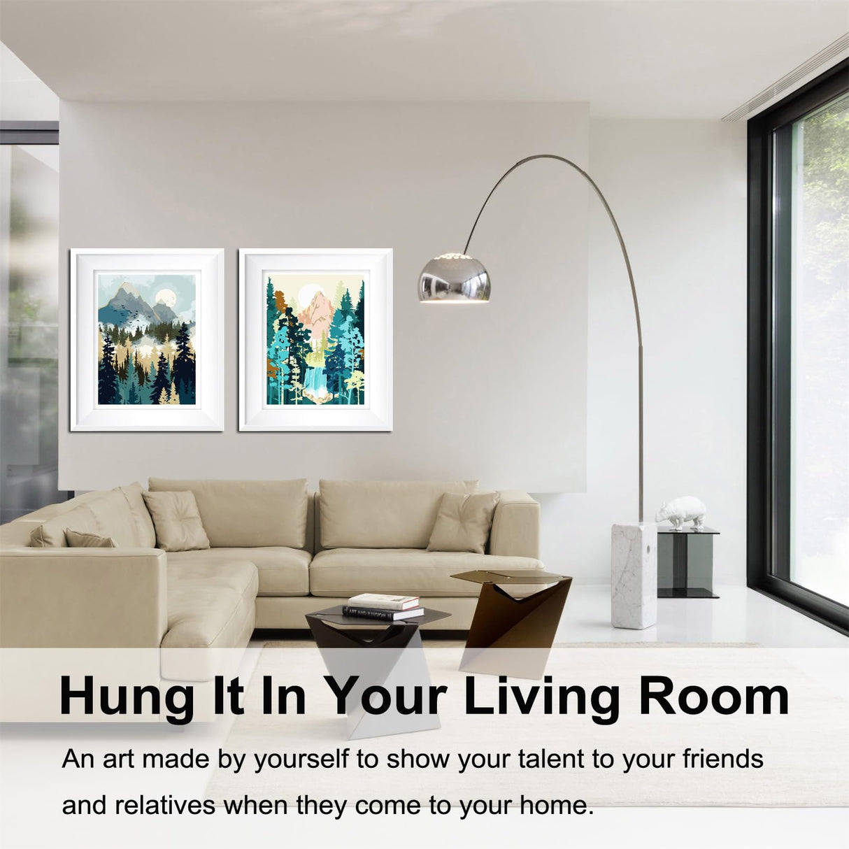 BAISITE Paint by Numbers Kit for Adults Beginners,12" Wx16 L 2 Pack Canvas for Painting Kits for Adults in Colorful Box-Sunrise Mountains Waterful 7172 BAISITE