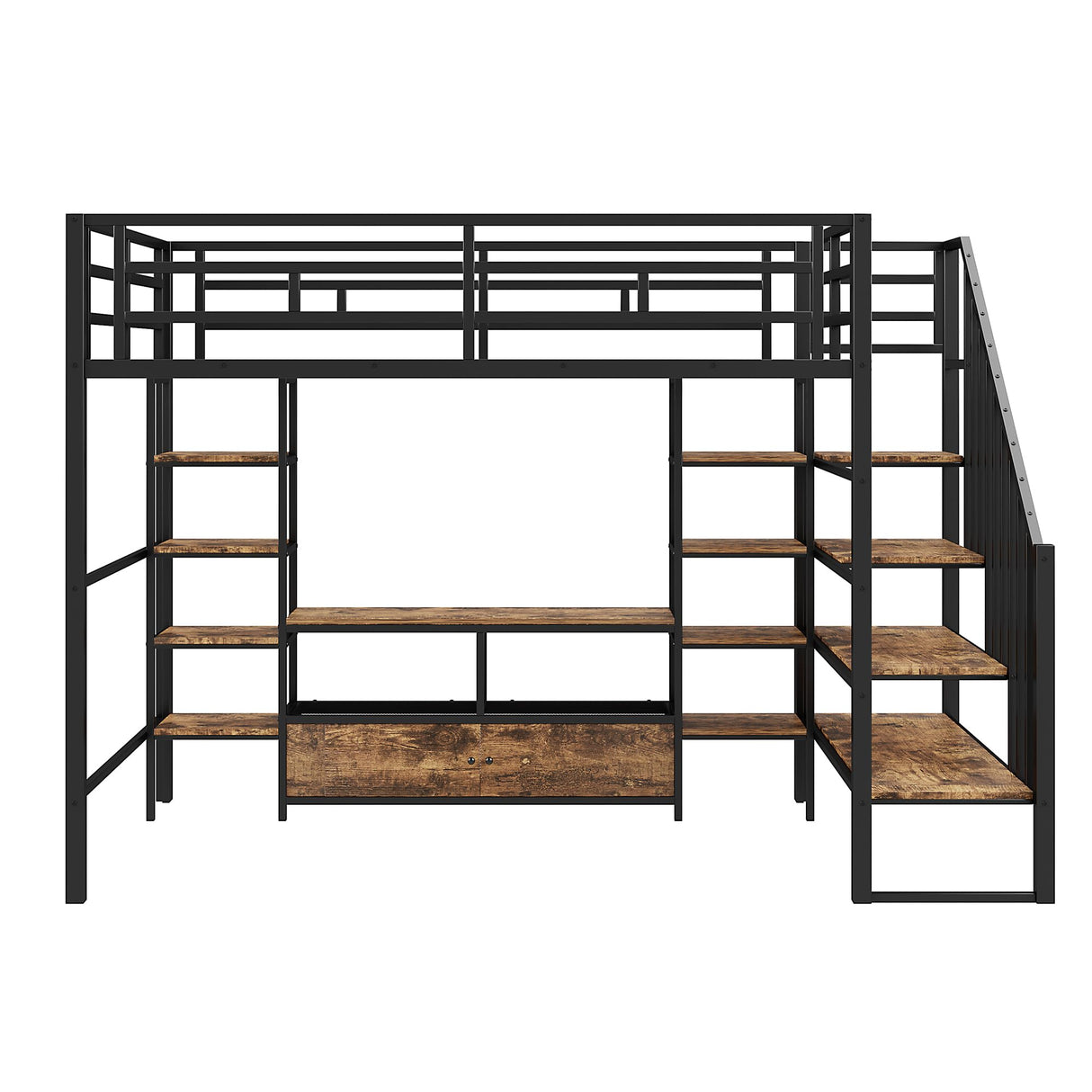 Harper & Bright Designs Full Size Loft Bed with Staircase and Desk, Metal Full Loft Bed Frame with Storage Shelves, Full Storage Bed for Kids Girls, Boys, Teens, Gray Harper & Bright Designs