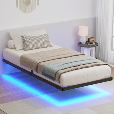 LUSIMO Twin Floating Bed Frame with RGB LED Lights, Heavy Duty Metal Platform and Underbed Storage, Black